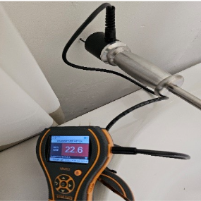 Hammer probe testing used to confirm moisture levels within materials, beyond the surface